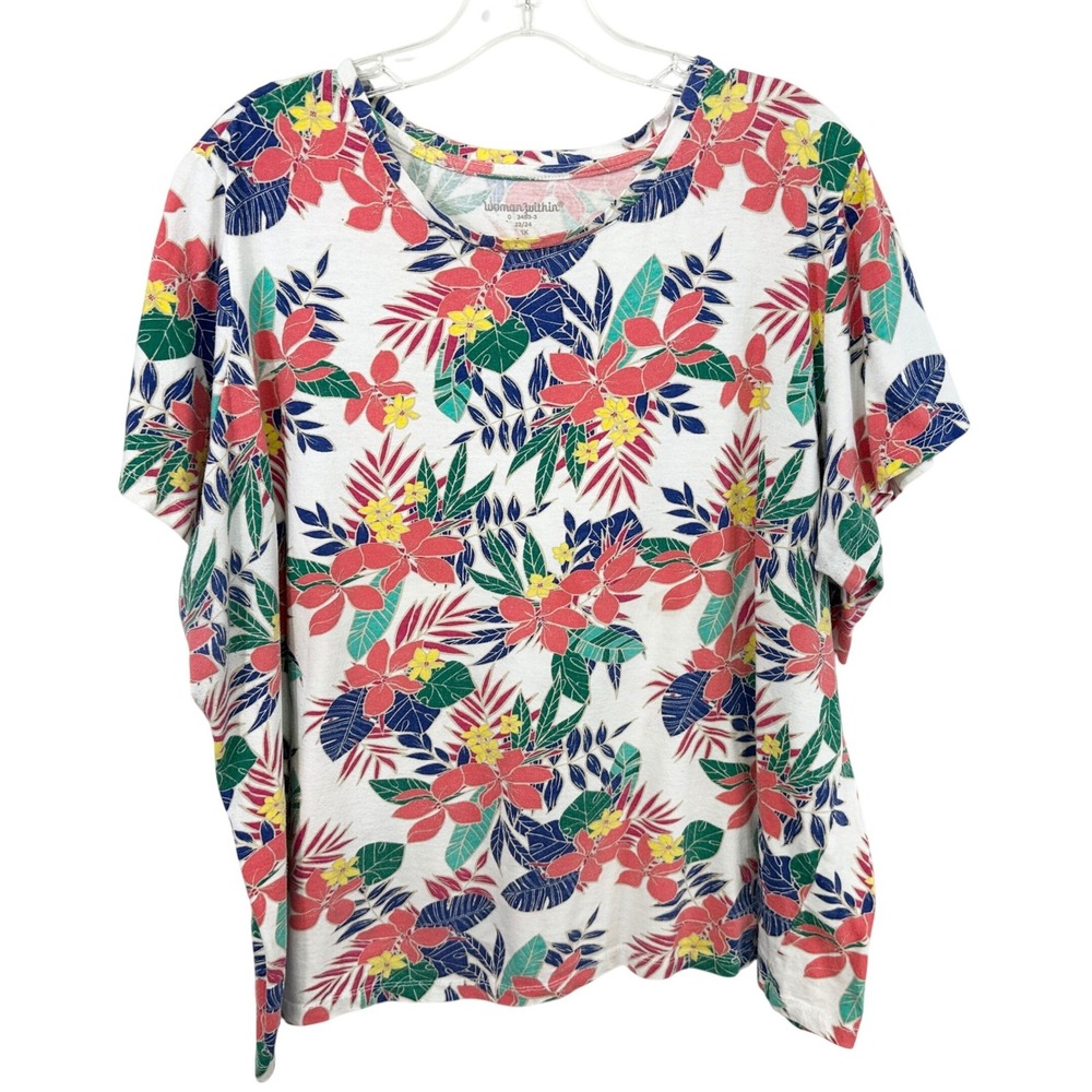 Woman Within Plus Size 22/24W Top 1X Tropical Floral Cotton Short Sleeve 1667